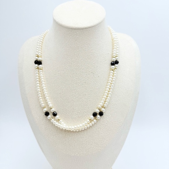 Freshwater Pearls With Black Obsidian Stone Statement Collar Necklace - Picture 1 of 8
